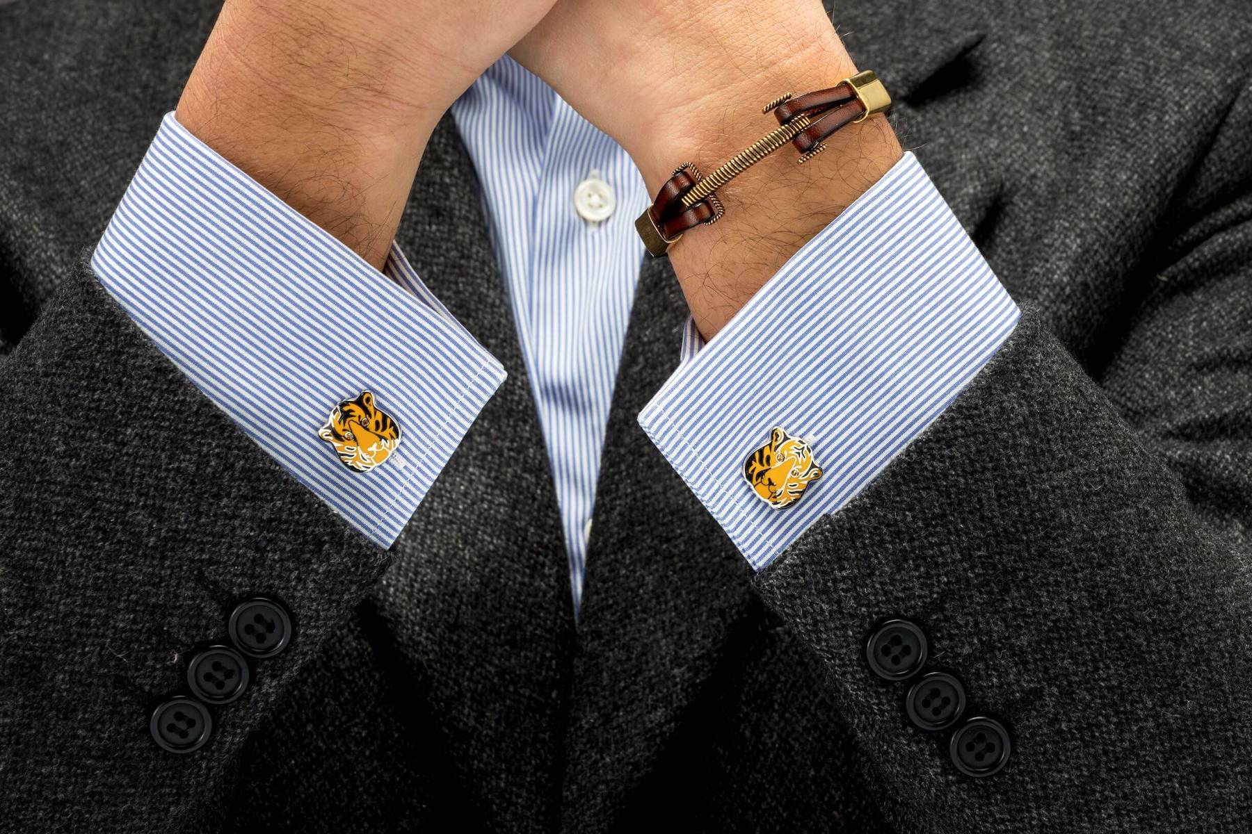 tiger cufflinks and bracelet